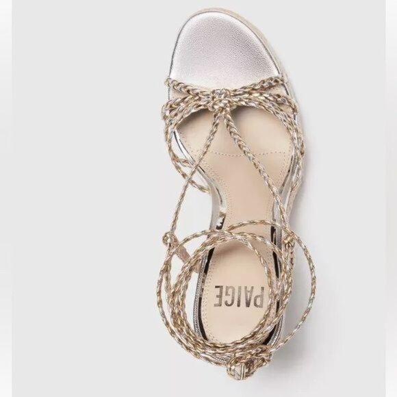 Paige Carson Braided Metallic Ankle WrapPlatform Block Heel Sandal Platinum 8.5 - Picture 3 of 13